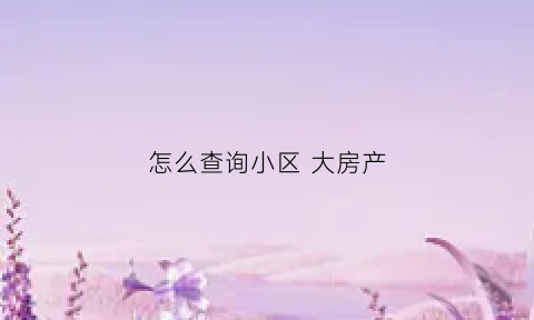 怎么查询小区大房产(怎么查询小区大房产备案信息)